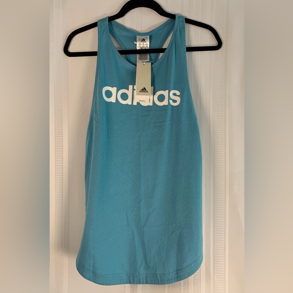 Adidas NWT Women's Blue Graphic Racerback Tank‎ Top Size Small